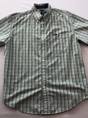 Chaps Easy Care Shirt Mens Green Plaid Check Short Sleeve Button Down Size XL